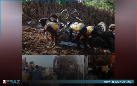 إصـ.ـابة 3 مدنيين بجـ.ـروح خـ.ـطرة جراء انقلاب آلية زراعية بريف إدلب