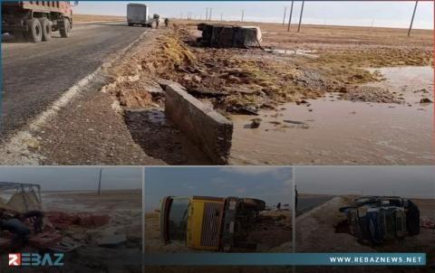 الأمطار والسيول تتسبب بوقع 3 حوادث مرورية على طريق الحسكة-الرقة 