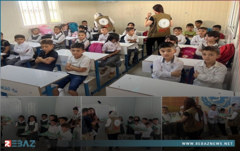 بارزاني الخيرية توزع الحقائب المدرسية والقرطاسية على 150 طالب في دوميز