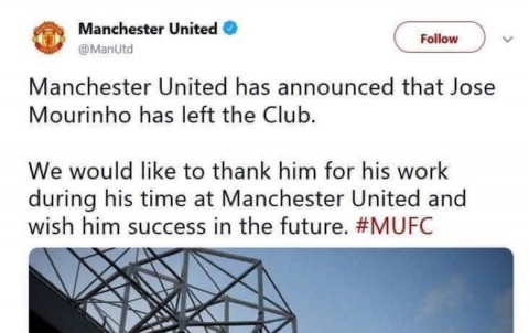 إقالة جوزيه مورينيو من تدريب مانشستر يونايتد